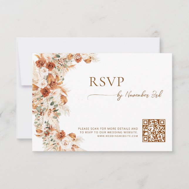 Floral Elegant Script Wedding Website QR Code OSA Kort (Framsida)