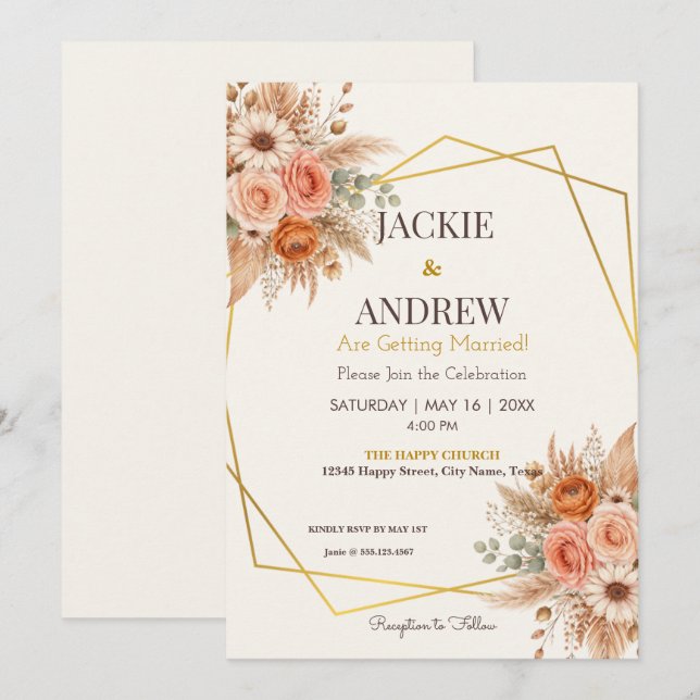 Floral Elegant Simple Botanical Wedding Inbjudningar (Fram/baksida)