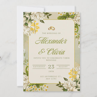 Floral Elegant Wedding Invitation | White & Gold Inbjudningar