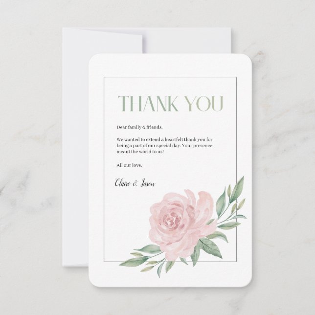 Floral Elegant Wedding Thank You Card Tack Kort (Framsida)