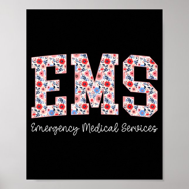 Floral Ems Emergency Medical Services Emt Wildflow Poster (Framsidan)