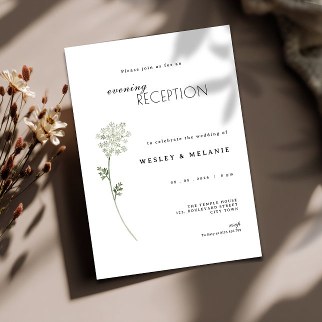 Floral Evening Reception Wedding Invitation Inbjudningar (floral minimal evening reception wedding invitation)