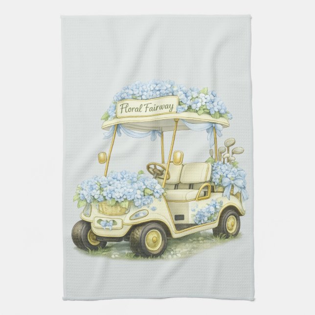 Floral Fairway Hydrangea Golf Cart Sage Tea Towel Kökshandduk (Vertikal)