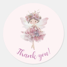 Floral Fairy First Party Thank You Sticker Runt Klistermärke