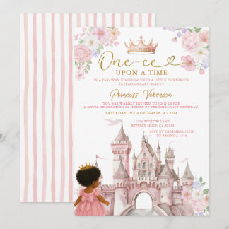 Floral Fairytale African American Girl Birthday Inbjudningar