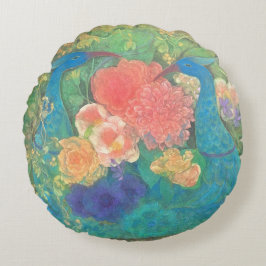 Floral Fantasia: Peacocks in Bloom Rund Kudde