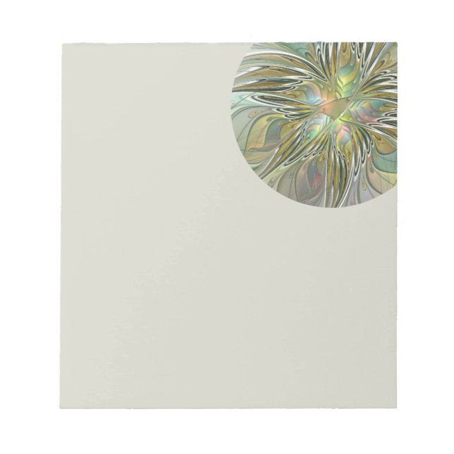 Floral Fantasy Modern Fractal Art Flower With Gold Anteckningsblock (Framsida)