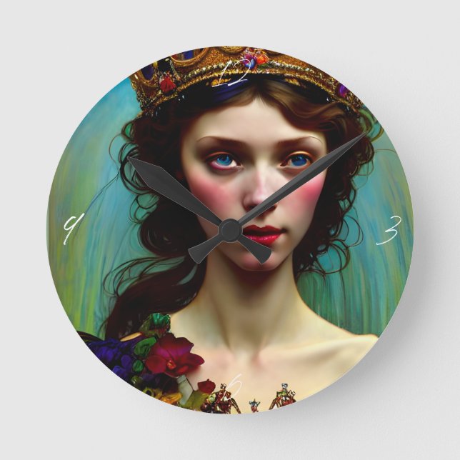 Floral Fantasy Princess Round Clock Rund Klocka (Framsida)