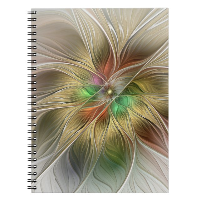 Floral Fantasy With Gold Modern Abstract Fractal Anteckningsbok (Framsidan)