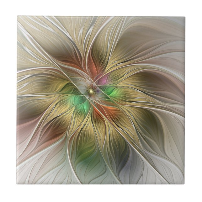 Floral Fantasy With Gold Modern Abstract Fractal Kakelplatta (Framsidan)