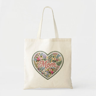 Floral Faux Embroidery Heart Mom Tygkasse