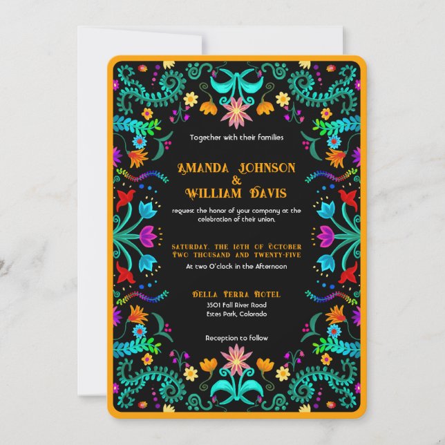 Floral Fiesta Mexikansk Bröllopsfolkkonst Inbjudningar (Framsida)