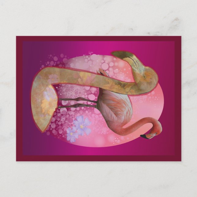 Floral Flamingo Vykort (Framsida)