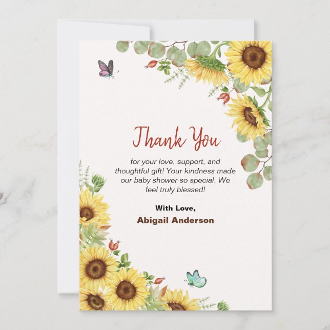 Floral Flower Baby Shower Thank You Flat Cards Tack Kort (Framsida)