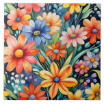 Floral flower modern art print ceramic tile kakelplatta<br><div class="desc">This modern floral art tile is ideal for adding a splash of colour in your home.</div>