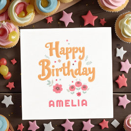 Floral Flowers Happy Birthday Handlettering Pappersservett