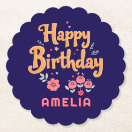 Floral Flowers Happy Birthday Handlettering Underlägg Papper