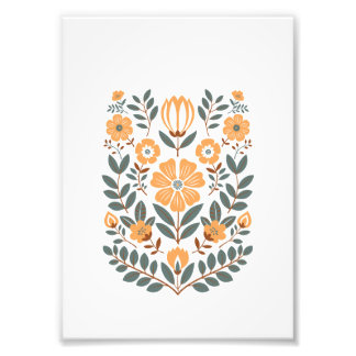 Floral Folk Wall Art Print, Scandinavian Botanical Fototryck