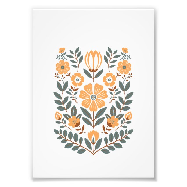 Floral Folk Wall Art Print, Scandinavian Botanical Fototryck (Framsidan)