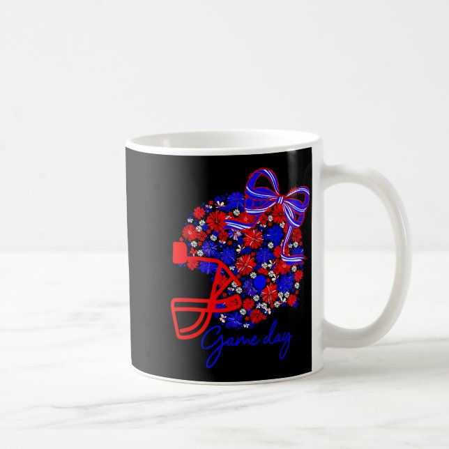 Floral Football Game Day Girly Team Srit Blue Red  Kaffemugg (Höger)