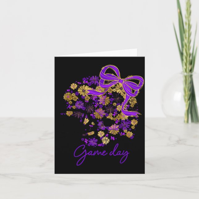 Floral Football Game Day Girly Team Srit Purple Bl Kort (Framsida)