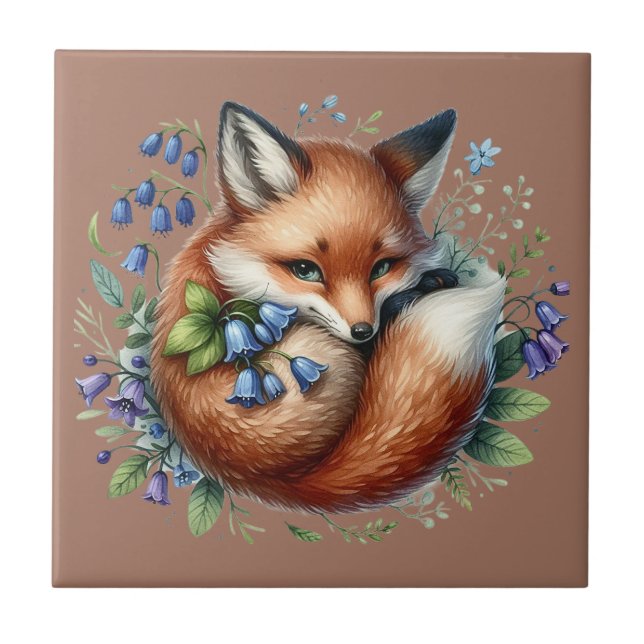 Floral Fox Botanical Woodland Art Kakelplatta (Framsidan)