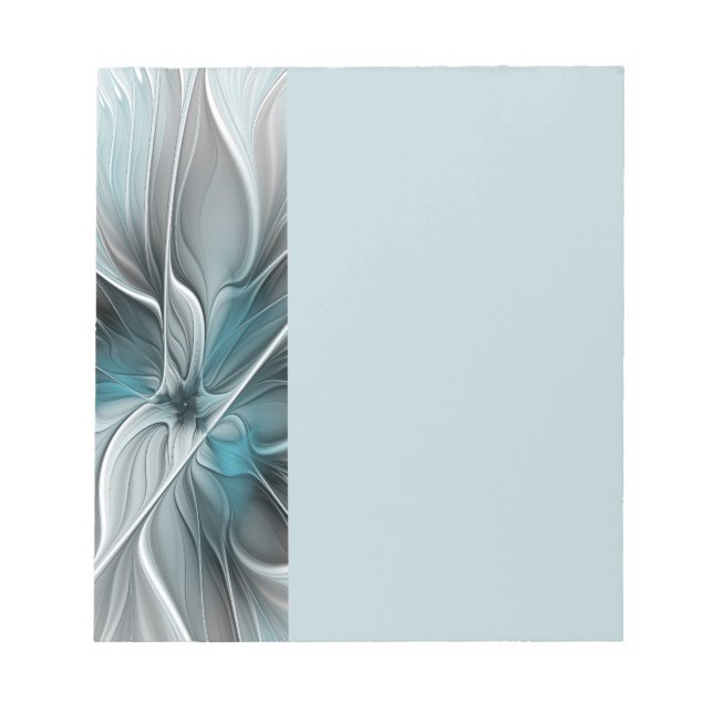 Floral Fractal Modern Abstract Flower Blue Gray Anteckningsblock (Framsida)