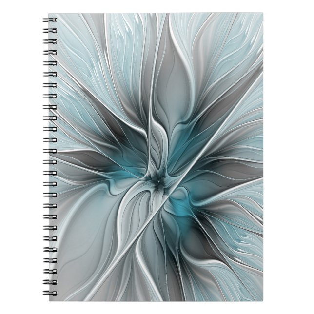 Floral Fractal Modern Abstract Flower Blue Gray Anteckningsbok (Framsidan)
