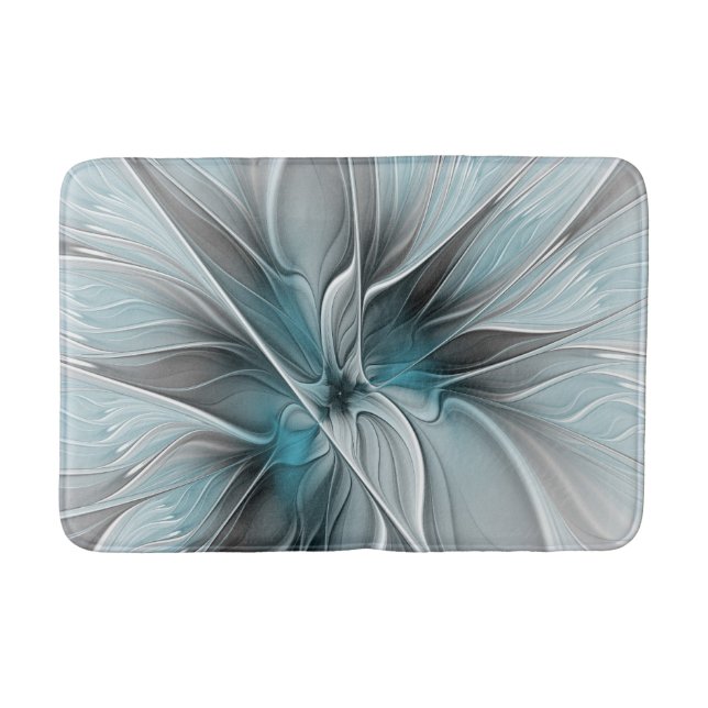 Floral Fractal Modern Abstract Flower Blue Gray Badrumsmatta (Framsidan)