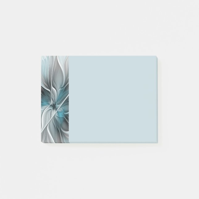 Floral Fractal Modern Abstract Flower Blue Gray Post-it Block (Framsida)