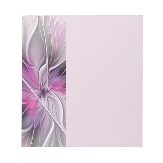 Floral Fractal Modern Abstract Flower Pink Gray Anteckningsblock (Framsida)