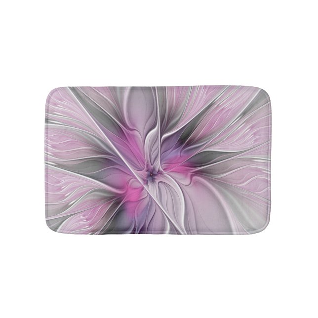 Floral Fractal Modern Abstract Flower Pink Gray Badrumsmatta (Framsidan)