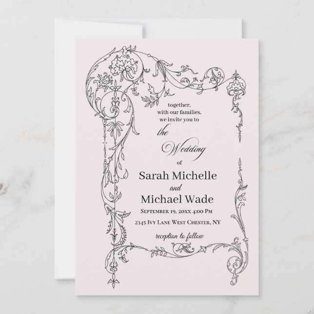 Floral Frame Calligraphy Wedding Invitation Inbjudningar (Framsida)