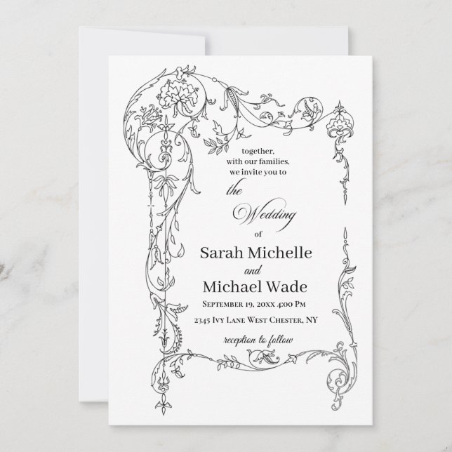Floral Frame Calligraphy Wedding Invitation Inbjudningar (Framsida)