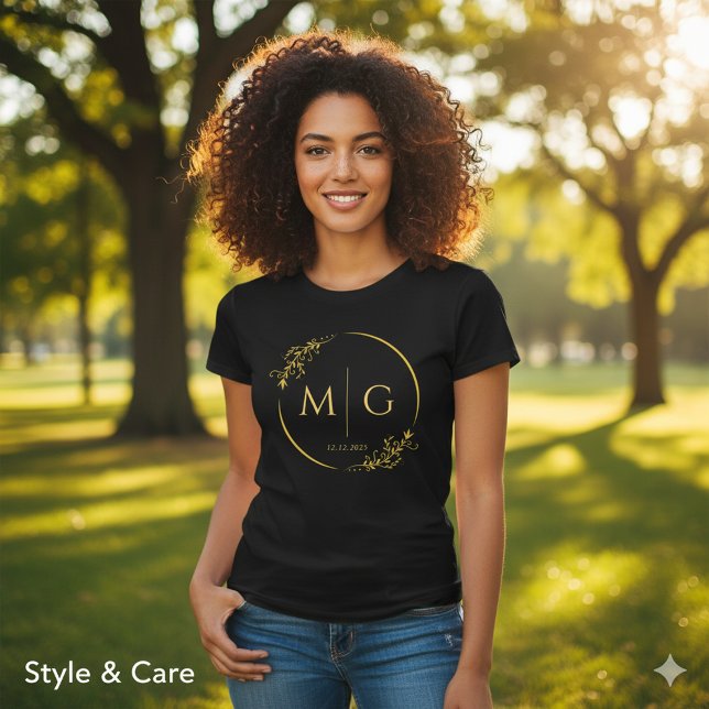 Floral Frame Monogram Date Custom T Shirt (Floral Frame Monogram Date Custom Tri-Blend Shirt)