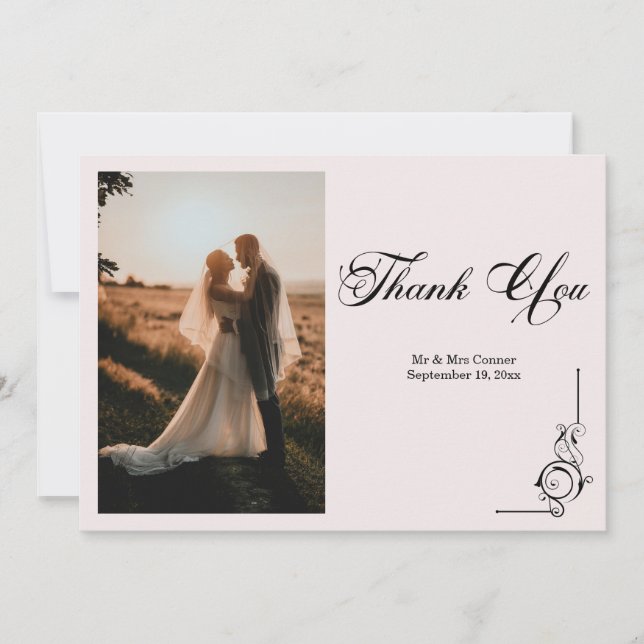 Floral Frame Photo Thank You Card Tack Kort (Framsida)