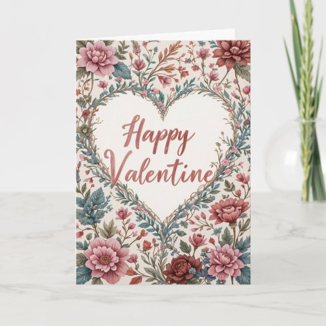 Floral Frame Valentine Romantic Happy Valentines  Kort (Framsida)