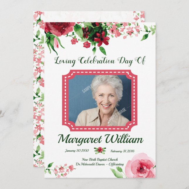 Floral Funeral Program Card Template  (Fram/baksida)