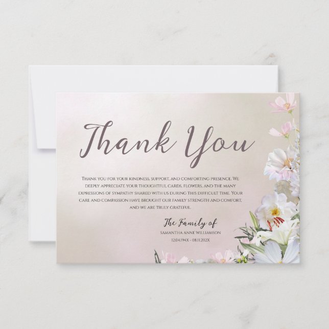 Floral Funeral Thank You Card Tack Kort (Framsida)