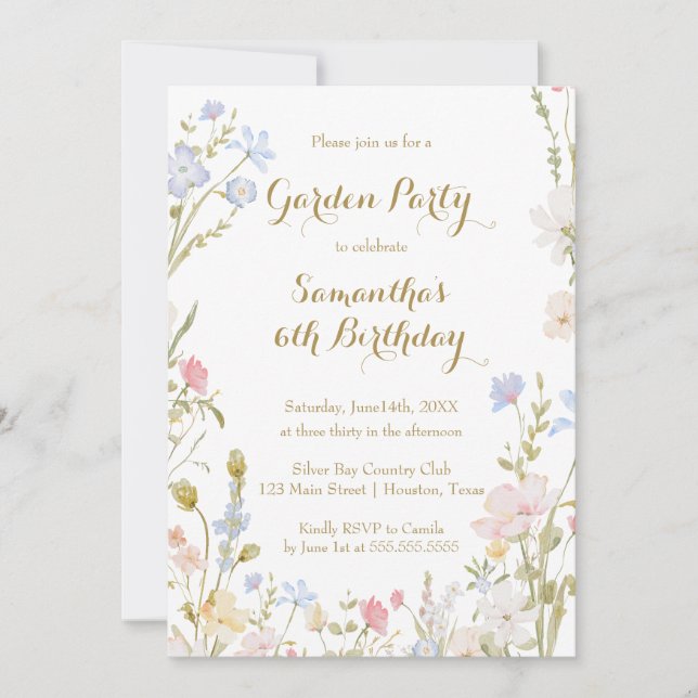 Floral Garden Birthday Invitation Spring Inbjudningar (Framsida)