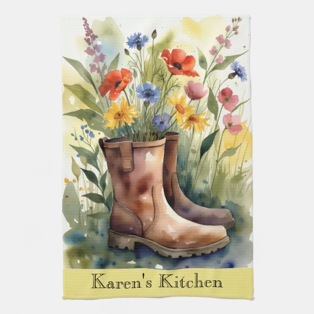 Floral Garden Boots and Wildflowers Kitchen Towel Kökshandduk (Vertikal)