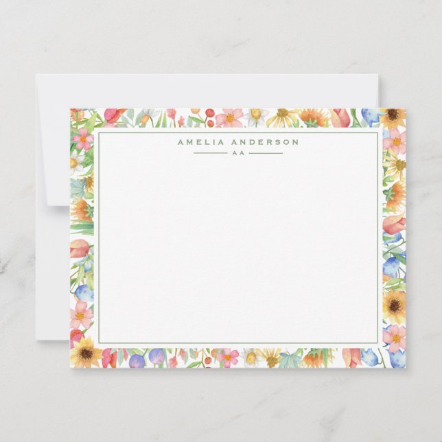 Floral Garden Monogram Note Card Inbjudningar (Framsida)