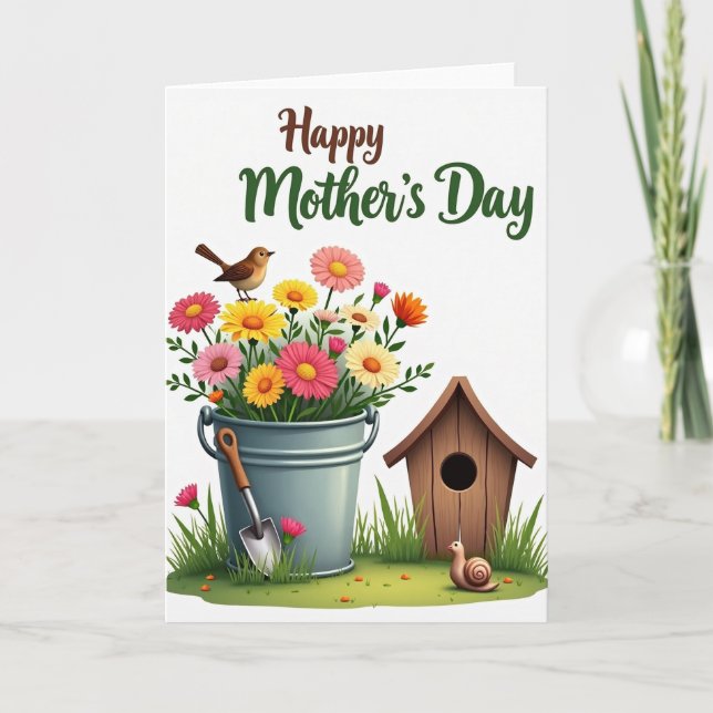 Floral Garden Pail Bloom Card Kort (Framsida)