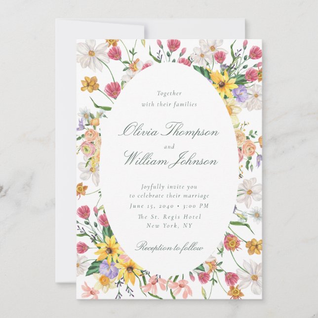 Floral Garden Wedding Invitation with Oval Frame Inbjudningar (Framsida)