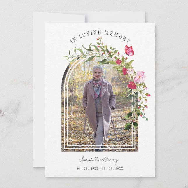 Floral Garland Butterflies Memorial Dear Ones Inbjudningar (Framsida)