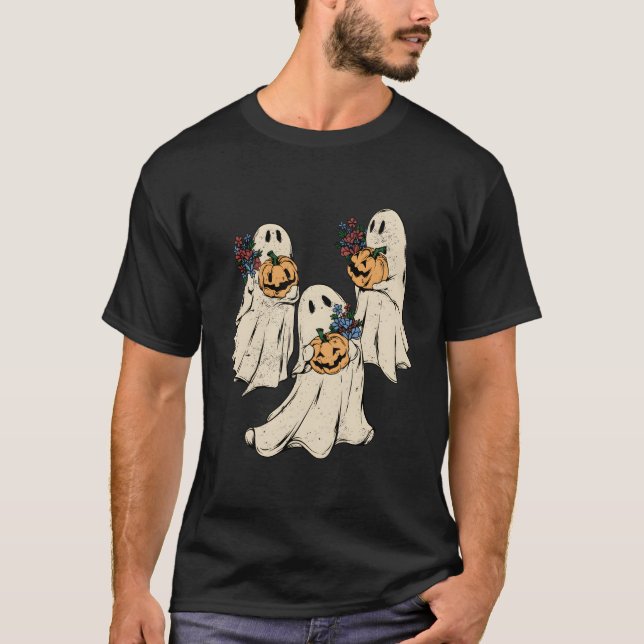 Floral Ghosts Halloween Spooky Season T Shirt (Framsida)