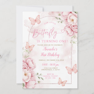 Floral Girl Butterfly Fyller Ett Födelsedag Inbjudningar