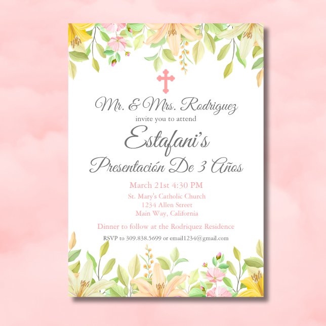 Floral Girl Presentación 3 År Mexican 3 År Inbjudningar (Skapare uppladdad)