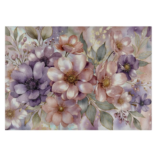 Floral Glass Cutting Board Decorative Kitchen Gift (Framsidan)