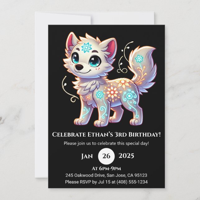 Floral Glow Pup Birthday Invitation Inbjudningar (Framsida)
